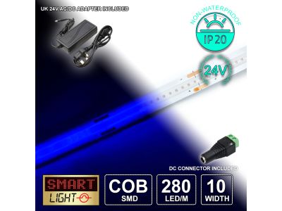 24V/5M BLUE COB Continuous LED Strip Tape IP20/1400 LED with 24V AC Adaptor