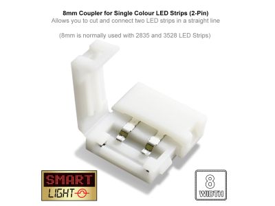 2-Pin / 8mm Single Colour LED Strip Straight Connector