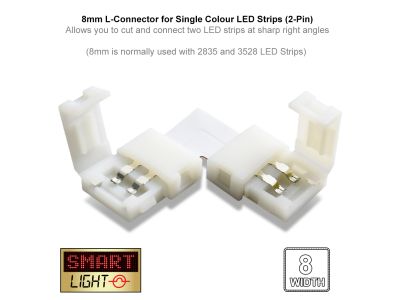 2-Pin / 8mm Single Colour LED Strip L Connector