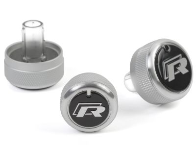 SILVER (WITH LOGO) Aluminium Air-Con Knob Set for Golf R - SILVER