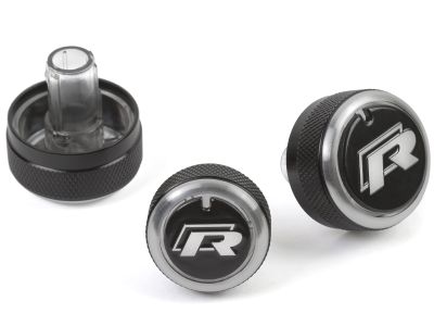 BLACK (WITH LOGO) Aluminium Air-Con Knob Set for Golf R - Black