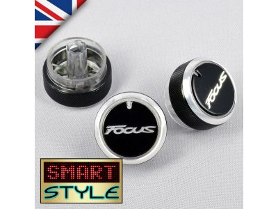 BLACK (WITH LOGO) Aluminium Air-Con Knob Set for Ford Focus
