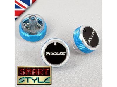 LIGHT BLUE (WITH LOGO) Aluminium Air-Con Knob Set for Ford Focus