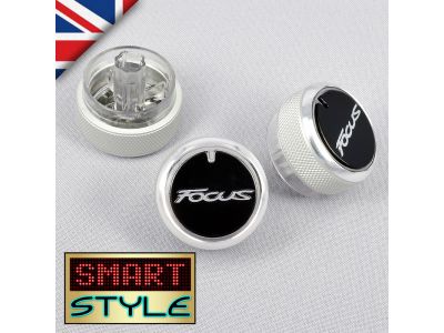 SILVER (WITH LOGO) Aluminium Air-Con Knob Set for Ford Focus