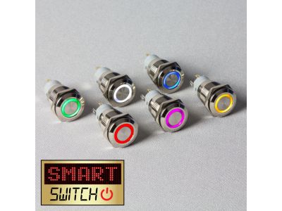 1 x SmartSwitch 19mm 12v Chrome Latching Angel Eye Halo Illuminated LED Switch