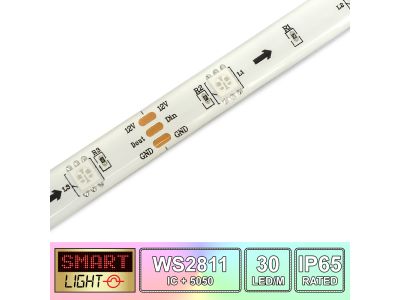 30 LED/M WS2811 / SMD 5050 RGB Addressable LED Strip IP65 (White PCB)