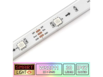 30 LED/M WS2811 / SMD 5050 RGB Addressable LED Strip IP67 (White PCB)