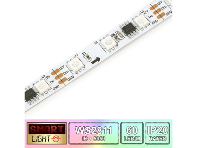 60 LED/M WS2811 / SMD 5050 RGB Addressable LED Strip IP20 (White PCB)