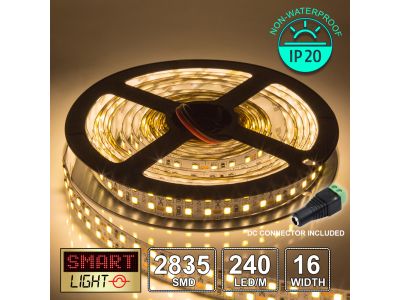 12V/5M SMD 2835 IP20 Non-Waterproof Double Row 16mm Strip 1200 LED (240LED/M) - WARM WHITE