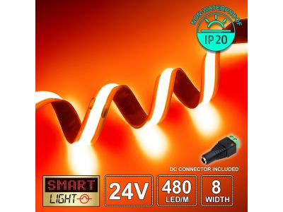 24V Premium Red COB LED Strip (480 LED / 10w / 11-1800mcd per meter)