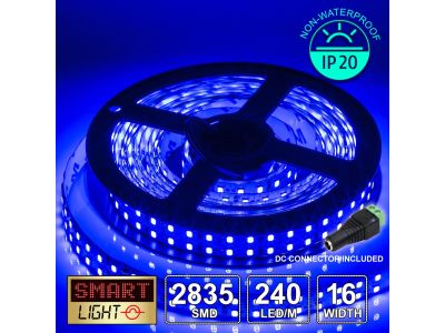 12V/5M SMD 2835 IP20 Non-Waterproof Double Row 16mm Strip 1200 LED (240LED/M) - BLUE