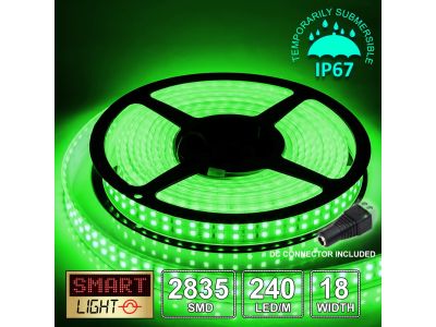 12V/5M SMD 2835 IP67 Sealed Waterproof Double Row 18mm Strip 1200 LED (240LED/M) - GREEN