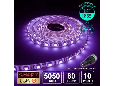 60 LED/M 24V SMD 5050 UV PURPLE LED Strip IP65 (White PCB)