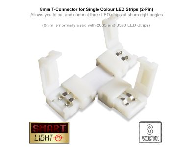2-Pin / 8mm Single Colour LED Strip T Connector