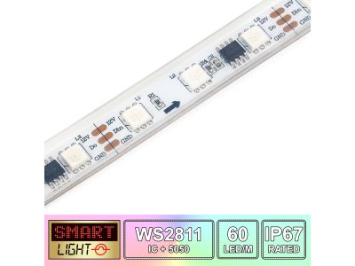 60 LED/M WS2811 / SMD 5050 RGB Addressable LED Strip IP67 (White PCB)