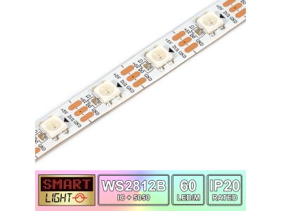 60 LED/M WS2812B RGB Addressable LED Strip IP20 (White PCB)